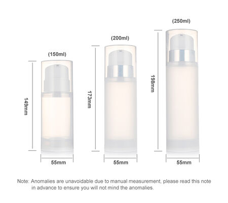 Garrafa de bomba sem ar 150 ml 200 ml 250 ml/PP Garrafa de bomba de loção transparente para embalagens cosméticas