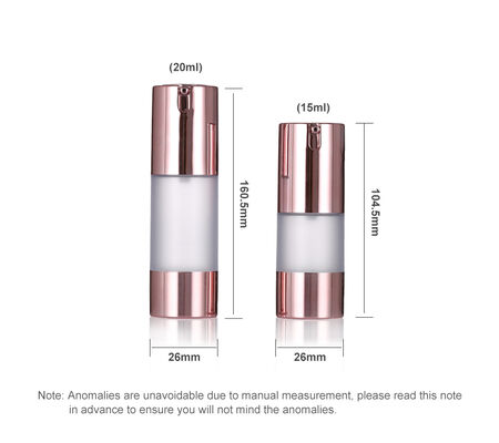 Luxury Rose Gold Bottle de bomba sem ar 15-20 ml Bottle de loção sem ar redonda Bottle de soro