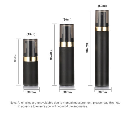 Botalha sem ar preta de alta qualidade 15ml 30ml 50ml Botalhas de plástico sem ar de cosméticos PP