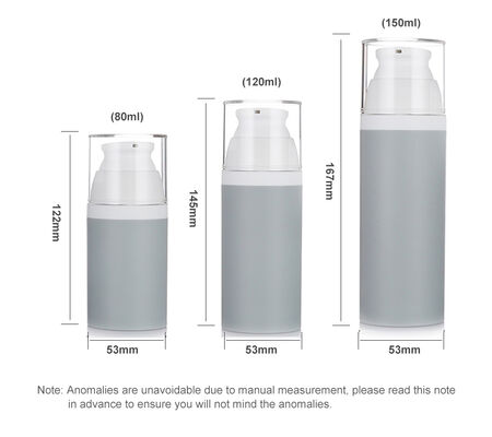 GRAY COLOR 80ml garrafa de bomba sem ar 3 tamanhos garrafa de plástico sem ar opcional para cosméticos